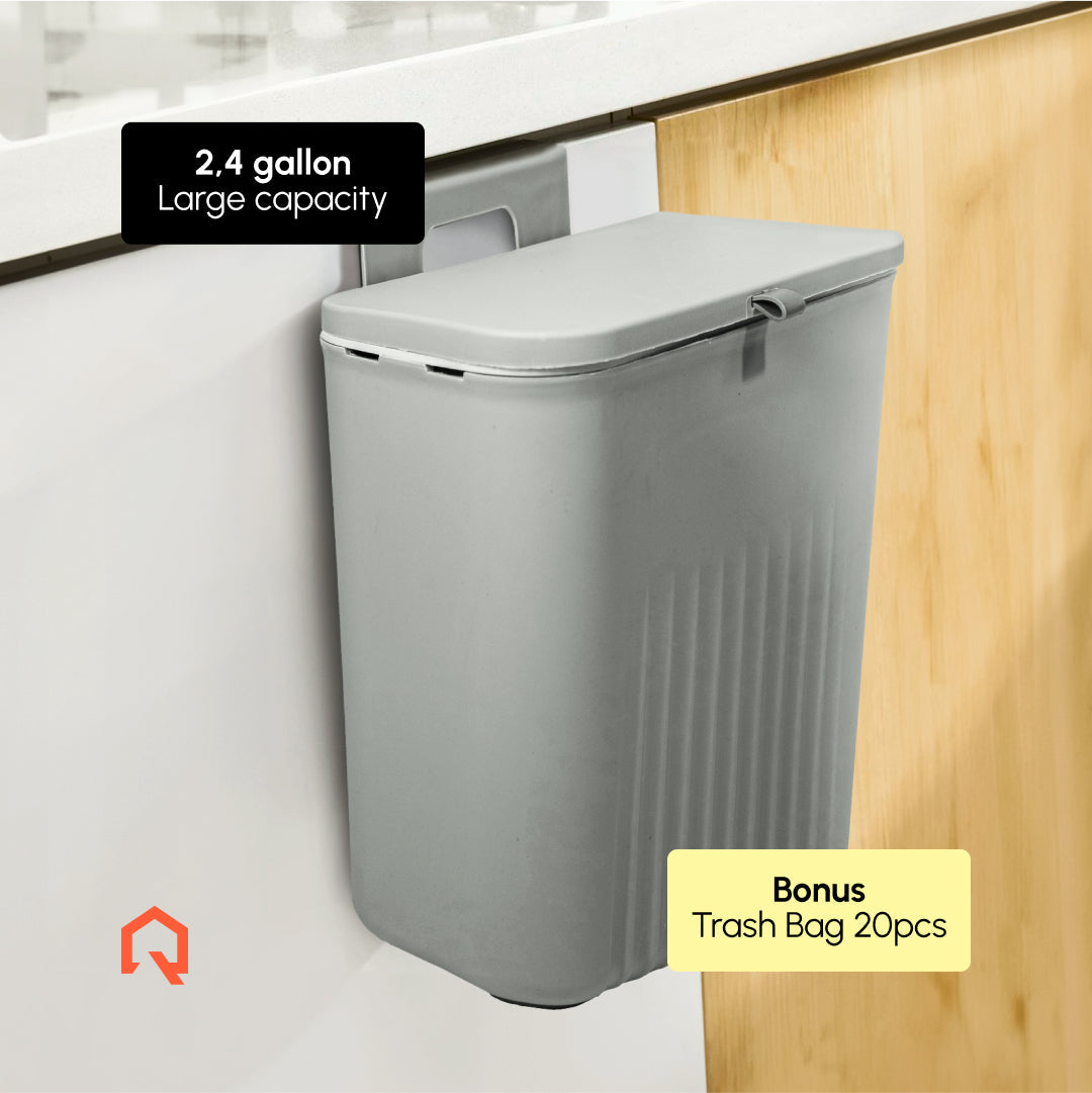 Multifunctional Plastic Trash Bin With Lid (9L) - Grey